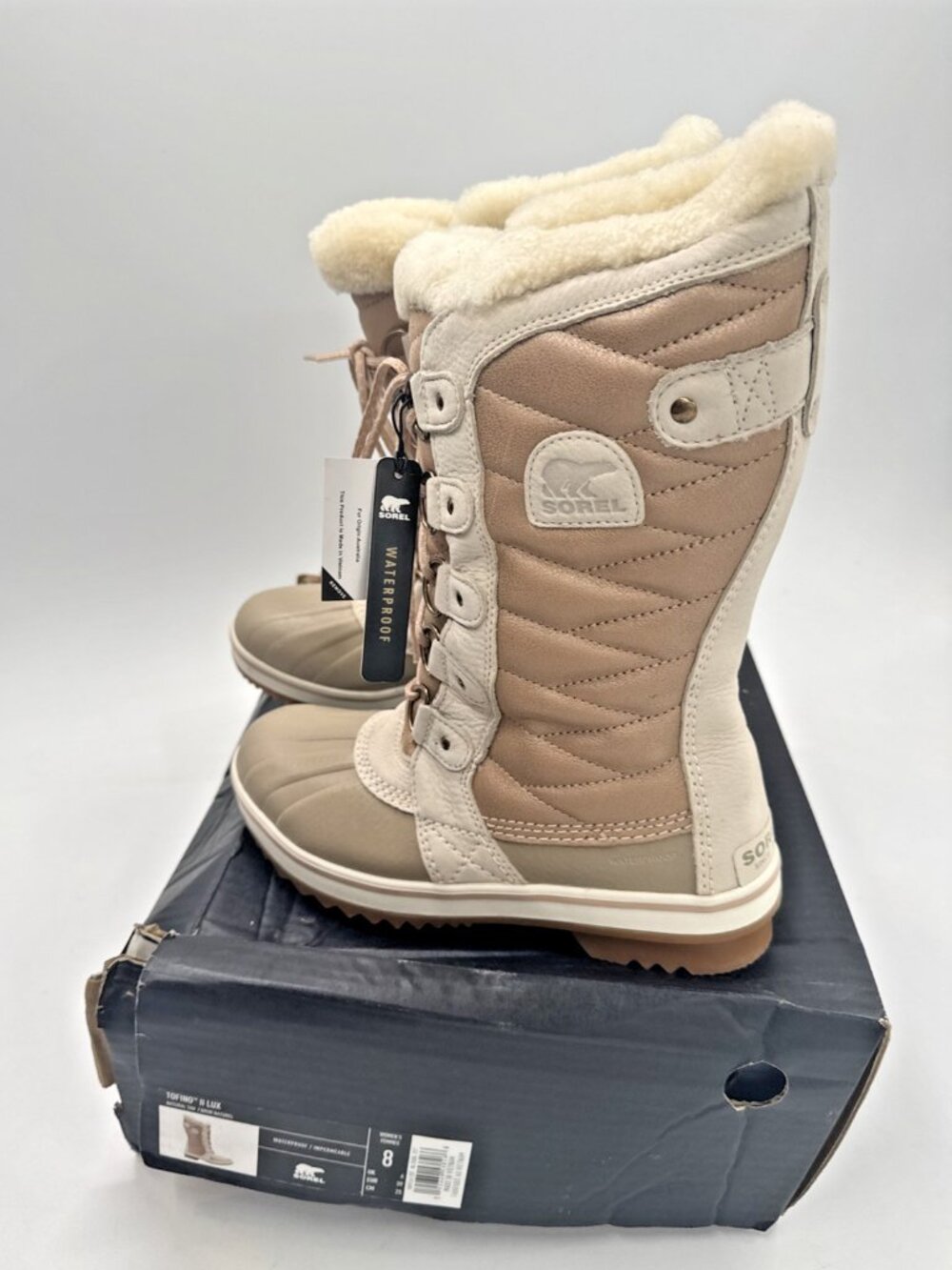 Sorel Tofino II Luxe Natural Tan Boots Womens 8 Winter Faux Fur Snow Ski NEW